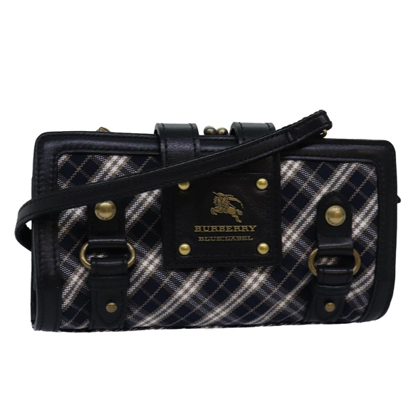 BURBERRY Nova Check Blue Label Shoulder Wallet Canvas Navy Auth 74253 - Picture 1 of 16